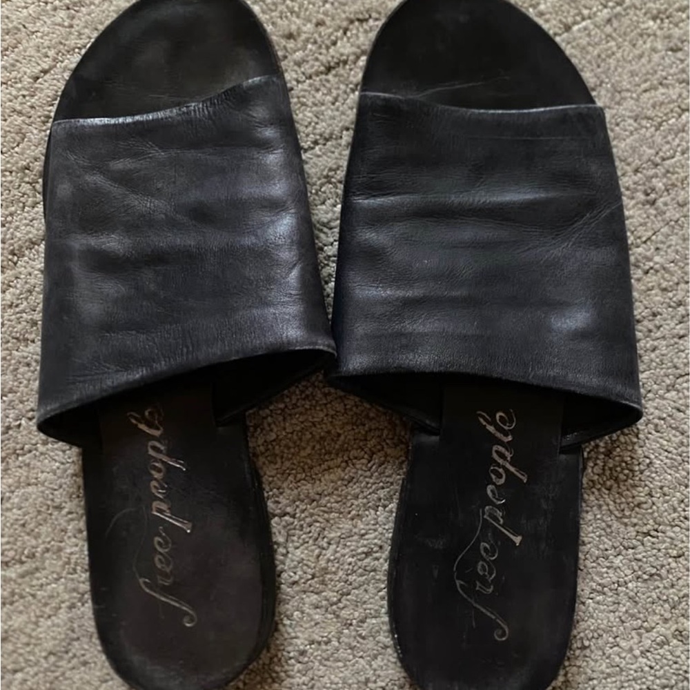 Free People Black Leather Slide Sandals